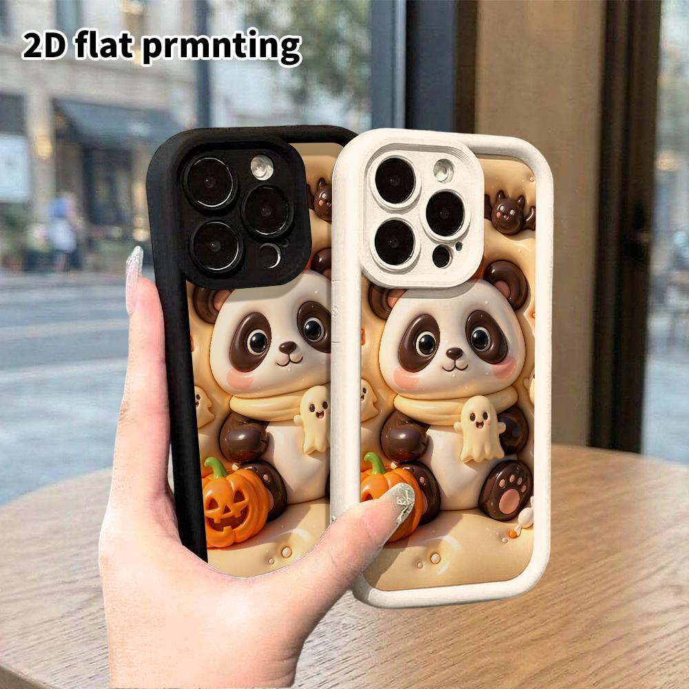 Phone case: 2D flat, suitable for iPhone 18 17 16 15 14 13 Pro protective case, Halloween panda, perfect Christmas and Halloween holiday gift