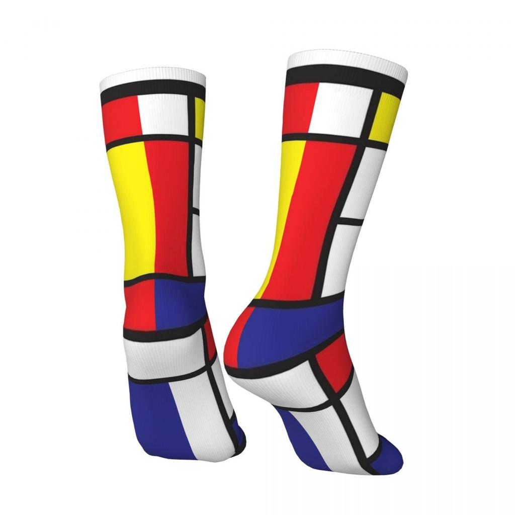 Piet Mondrian Socken Abstrakte Geometrische Kunst Rot Blau Gelb Rechtecke Strümpfe Herren Radsocken Herbst Antibakterielle Socken