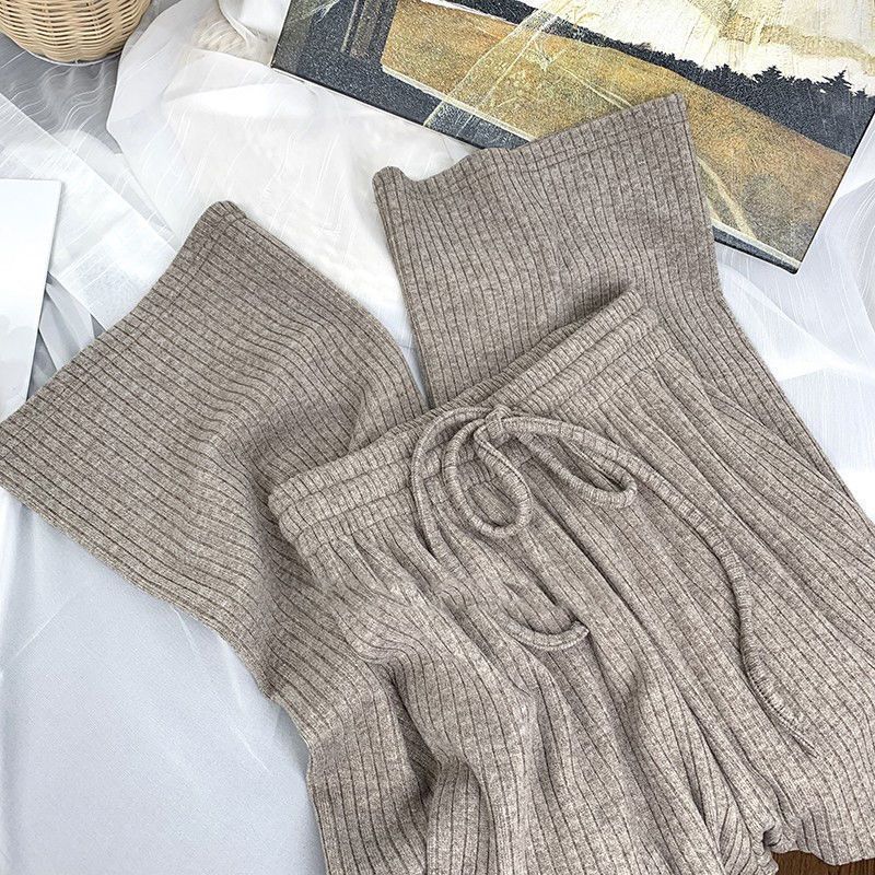 

Прямые брюки с высокой талией для женщин, вязаные широкие брюки на шнурке, корейские модные повседневные теплые брюки в стиле Харадзюку 2XL хаки