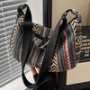 Ethnic Style Shoulder Bag Women's Large Capacity Retro Crossbody Bag Fashionable Commuting Versatile Crossbody Bag Striped Canvas Bag