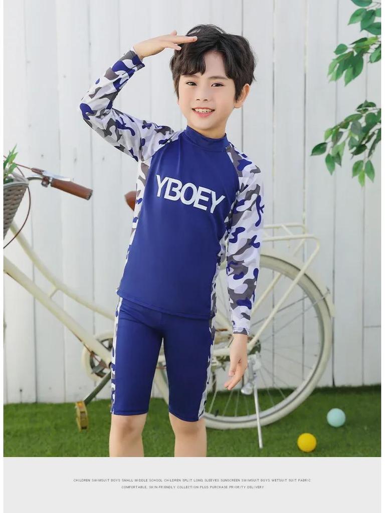 Langarm-Zweiteiler-Badeanzug mit Sonnenschutz für Jungen