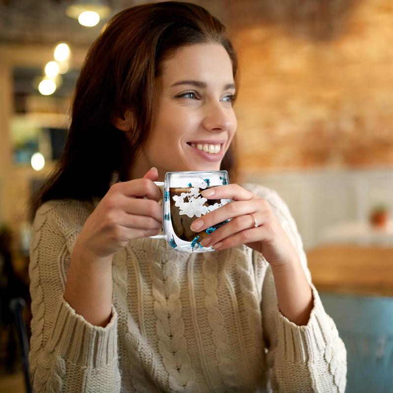 Taza de Té de Flores Taza de Vidrio con Diseño de Flores Secas Para Café Vasos de Bebida Taza de Té Tazas de Espresso Para Capuchino Leche