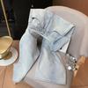 Korean Style Elegant Pearl Waist Rhinestone Light Jeans - Women's High Waist Straight Slimming Wide Leg Pants