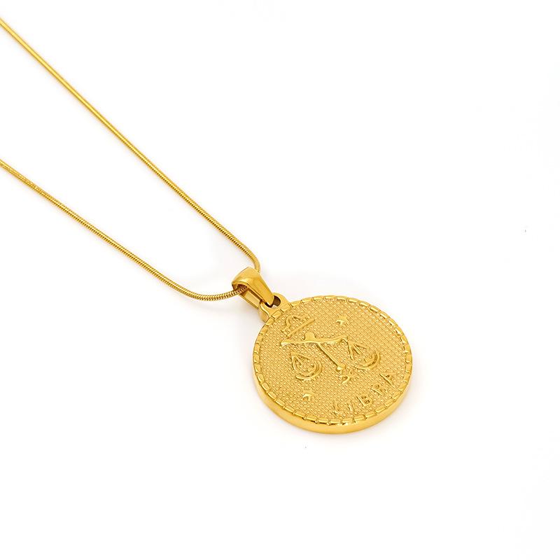 2026 Retro Round Brand Constellation Pendant Plated 18K Twelve Constellation Necklace Women's High Sense Does Not Fade