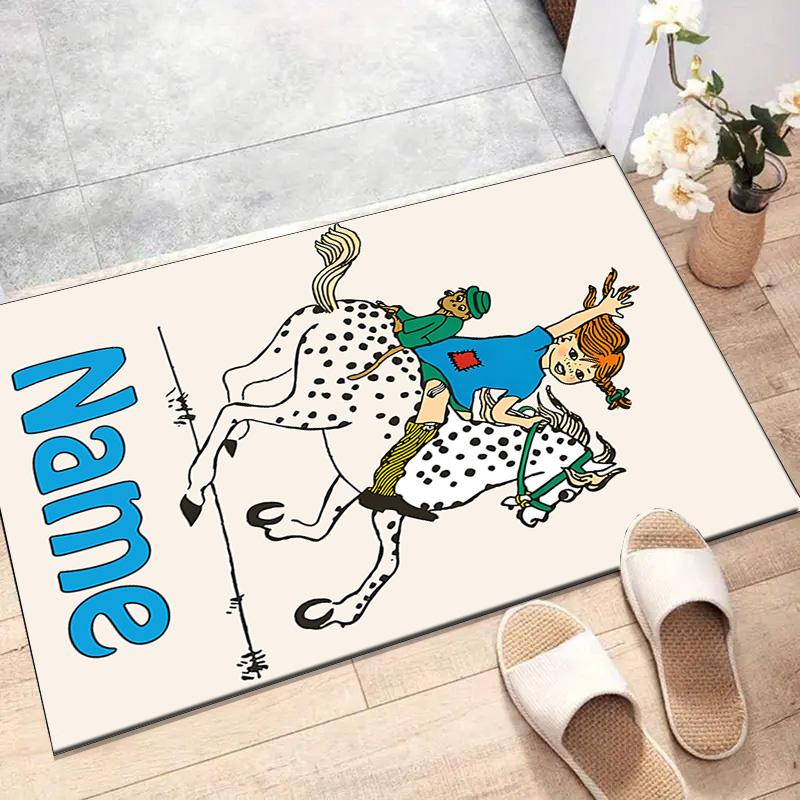 Custom Pippi Longstocking Mat Personalized Name, Polyester Washable Indoor Entryway Rug, Gift for Christmas, Easter, Thanksgiving Day