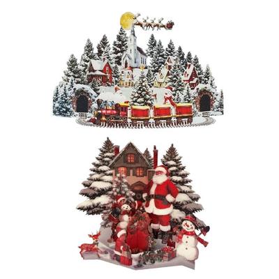 Christmas Cards with Envelope Handmade Paper Sculpture Cottage/Santa Holiday Greeting Card for Family Friend Kid Adult