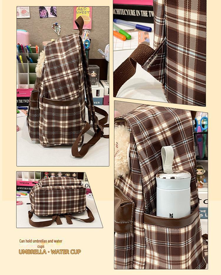 Retro-karierter Welpen-Rucksack im College-Stil für Herbst/Winter – stylische All-Match-Schultasche für Mädchen