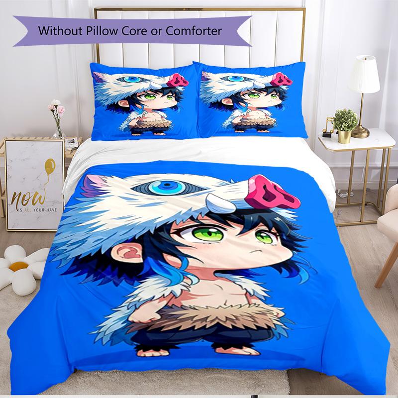3pcs Duvet Cover Set (1*Duvet Cover + 2*Pillowcase, Without Core), Demon Slayer Print Soft All‑Season Bedding Set, Home Bedroom Decor Gift