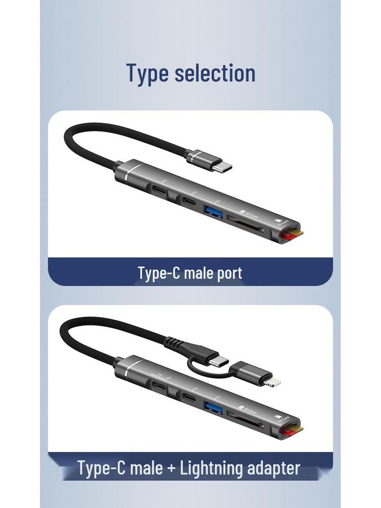 Multifunctional 5-Port Hub with TF/SD Card Reader & USB/Type-C for Apple & Android Devices