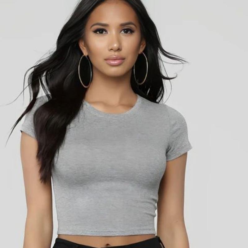 Nové letní dámské crop tričko jednobarevné s krátkým rukávem, slim fit, ležérní bavlněné tričko, ženské, jednoduchá móda, elegantní trička, žena 24498