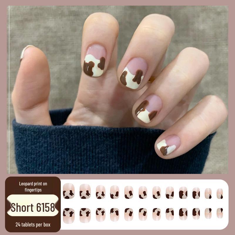 

2025 Короткий Стиль Инфлюенсер Накладные Ногти: Европейские и американские маникюрные наклейки, Съемные готовые типсы для наращивания ногтей Leopard Fingertip [Glue Version]