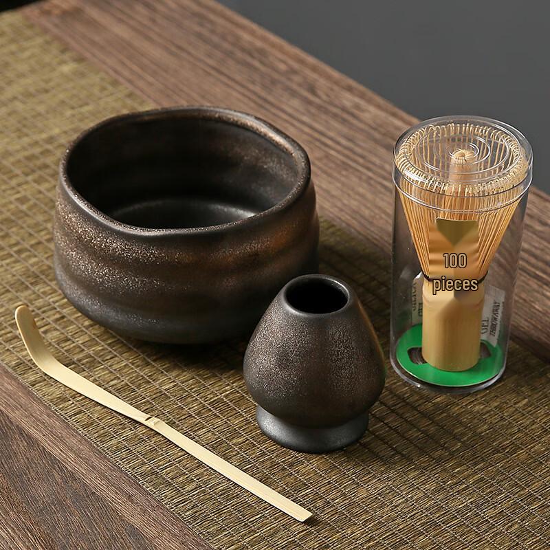 Japanese Matte Black Rough Pottery Matcha Tea Set