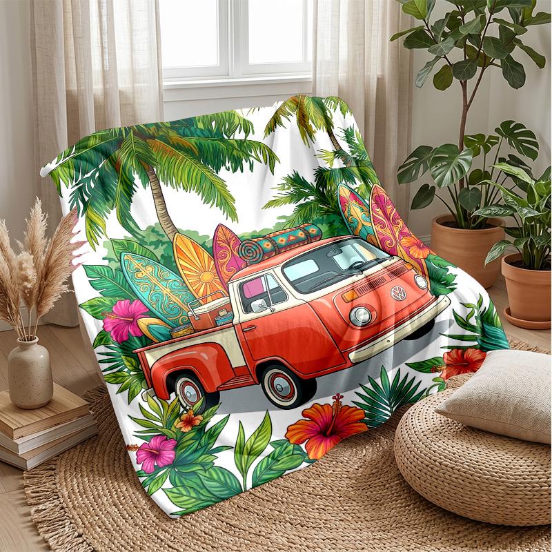 Sunset Monster Truck Adventure Theme Blanket Lightweight Warm Flannel Blanket Decorative Throw Blanket for Home Decoration