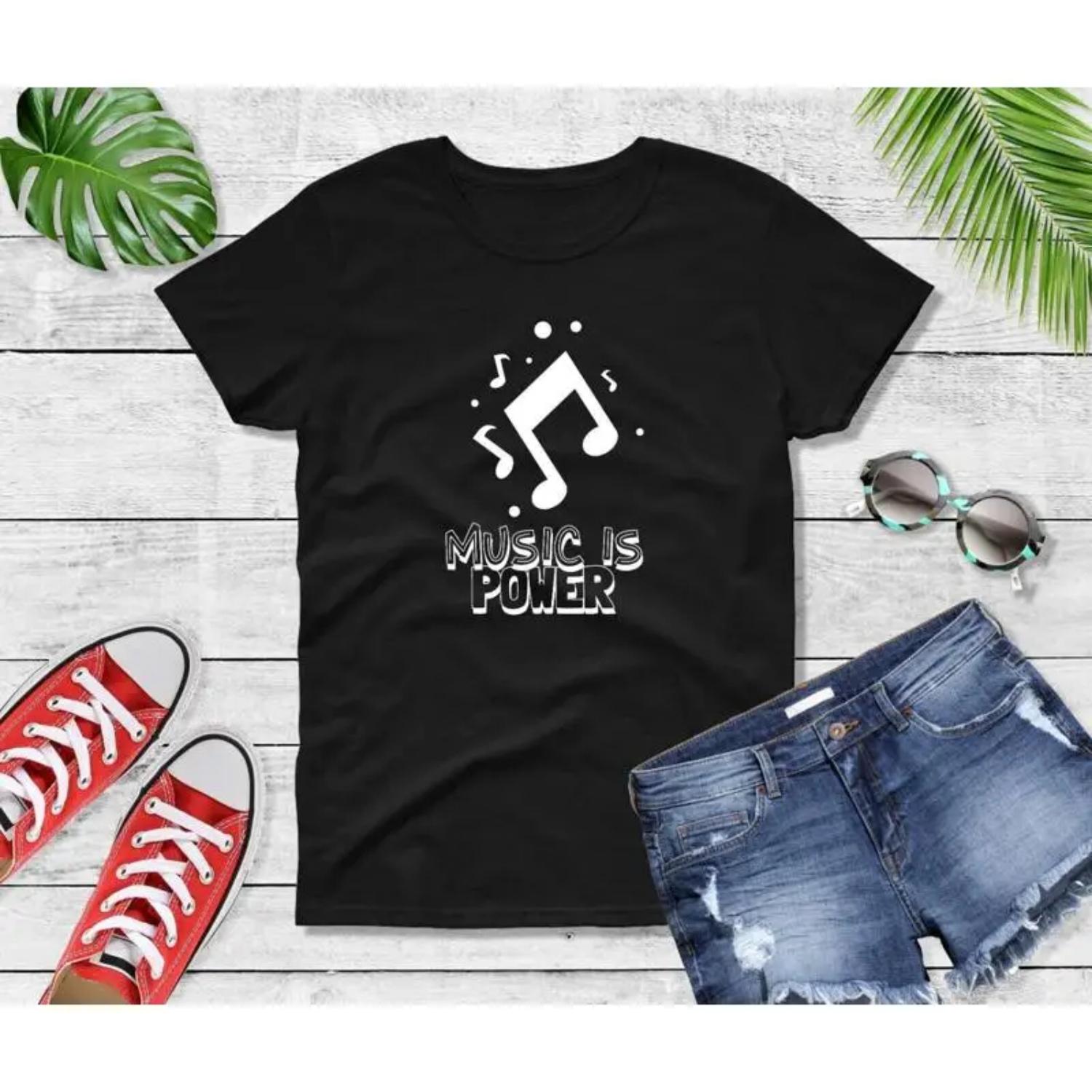 Womens Music is Power T Shirt Musician Concert Lover Country Festival Notes S чёрный