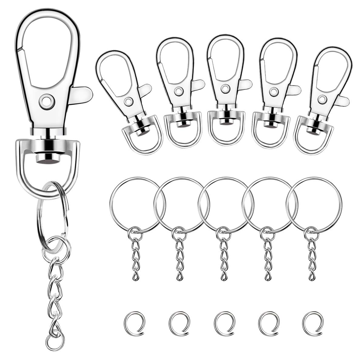 150 Pcs Lanyard Snap Hooks and Key Rings with Chain and Jump Rings for Keychain Lanyard DIY Jewelry Crafts Accessories