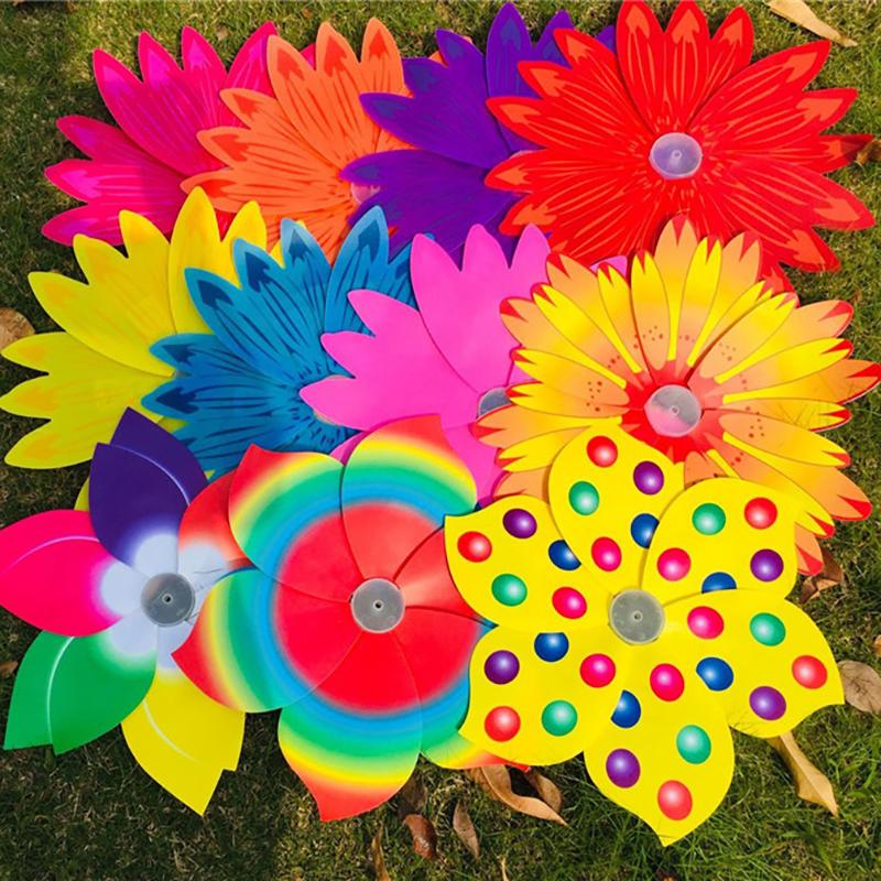 1 Piece Sunflower Windmill Outdoor Party Garden Yard Decor Rotating Sunflower Wind Spinner Stake Standing Lawn Flower Pinwheel