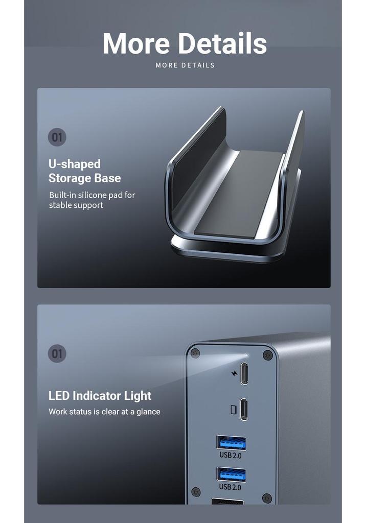 15v1 dokovací stanice Type-C s víceportovým USB a gigabitovým síťovým portem