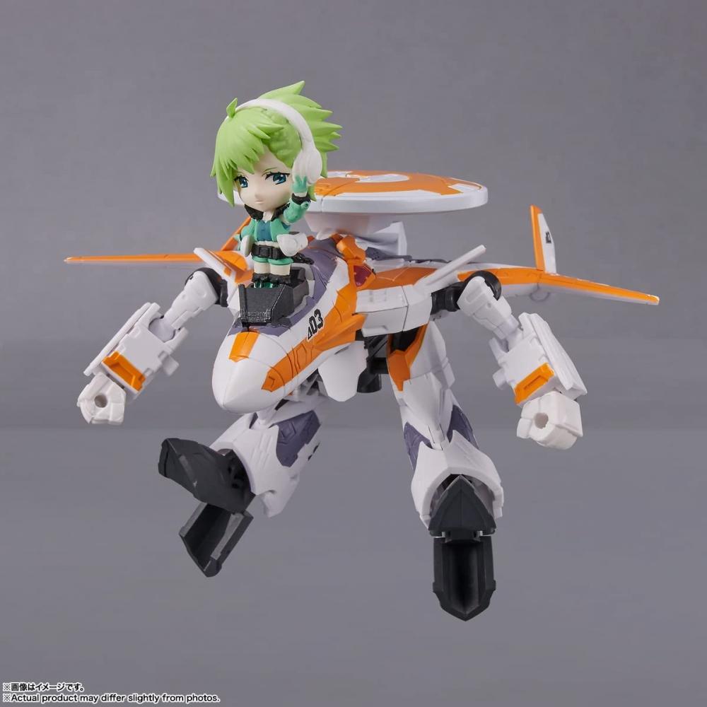 TINY SESSION Macross Delta VF-31E Siegfried (Mașină Chuck Mustang) cu Reina Prowler Aproximativ. Figurină Mobilă Pictată PVC & ABS 100mm