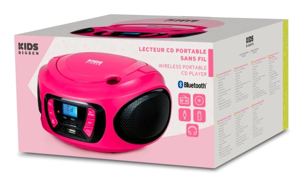 Bigben CD62RSUSBBT - przenośny odtwarzacz CD/MP3, USB z radiem FM i Bluetooth, różowy, BigBen