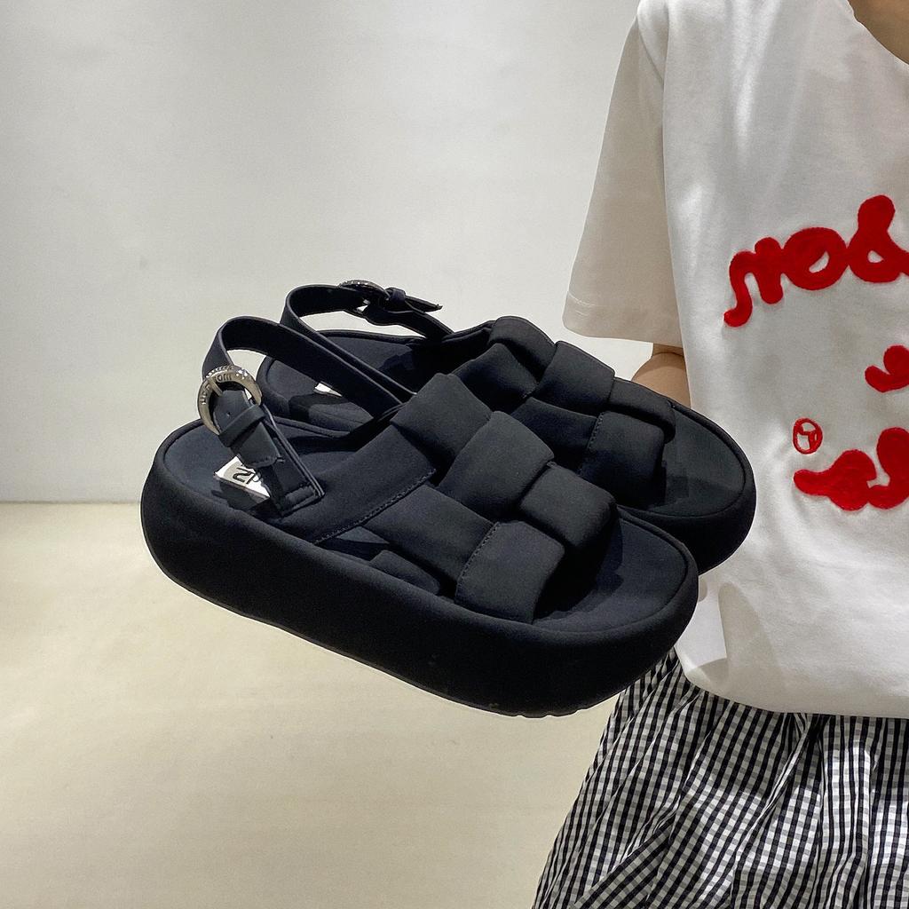 Great to wear~ Open-toed fashionable yellow woven casual sandals women's breathable and versatile thick-soled heightening beach shoes