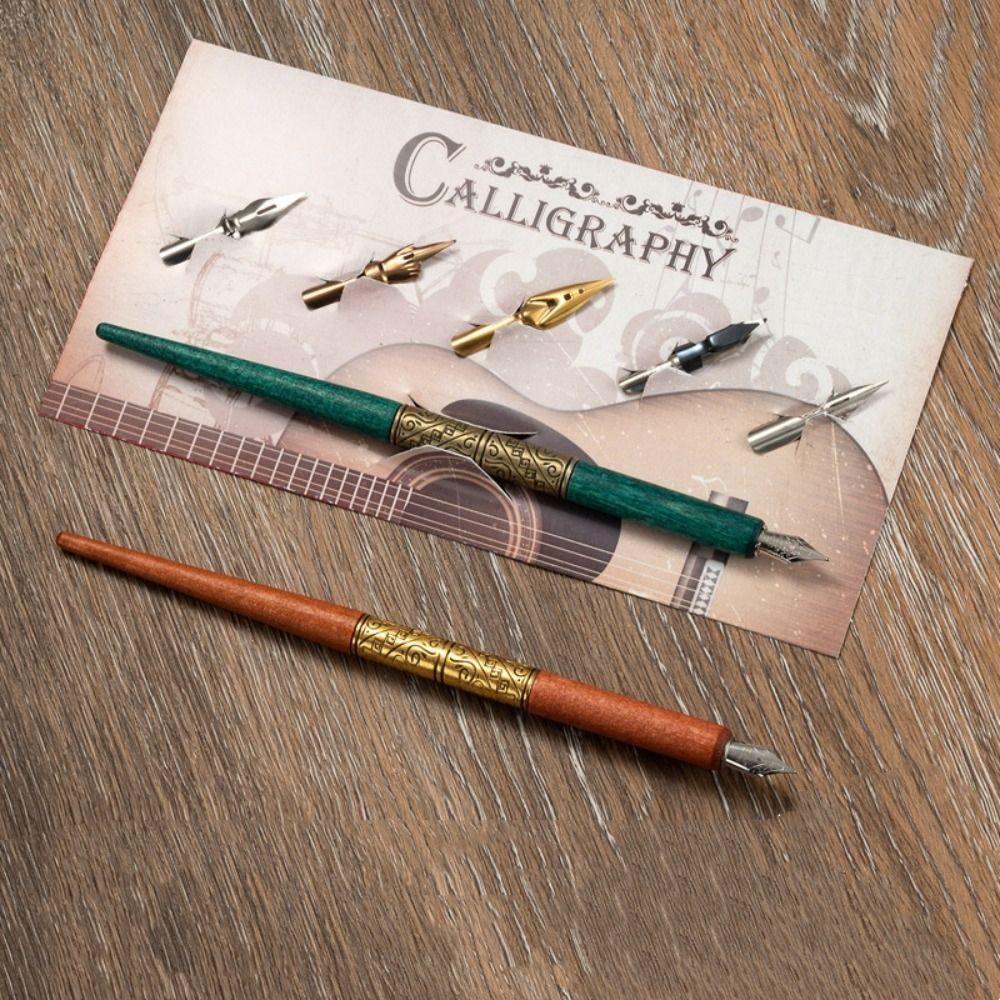 With 5 Nibs Calligraphy Pen Wood Handle Dipping Pen Multifunction Dip Pen Set School Supplies