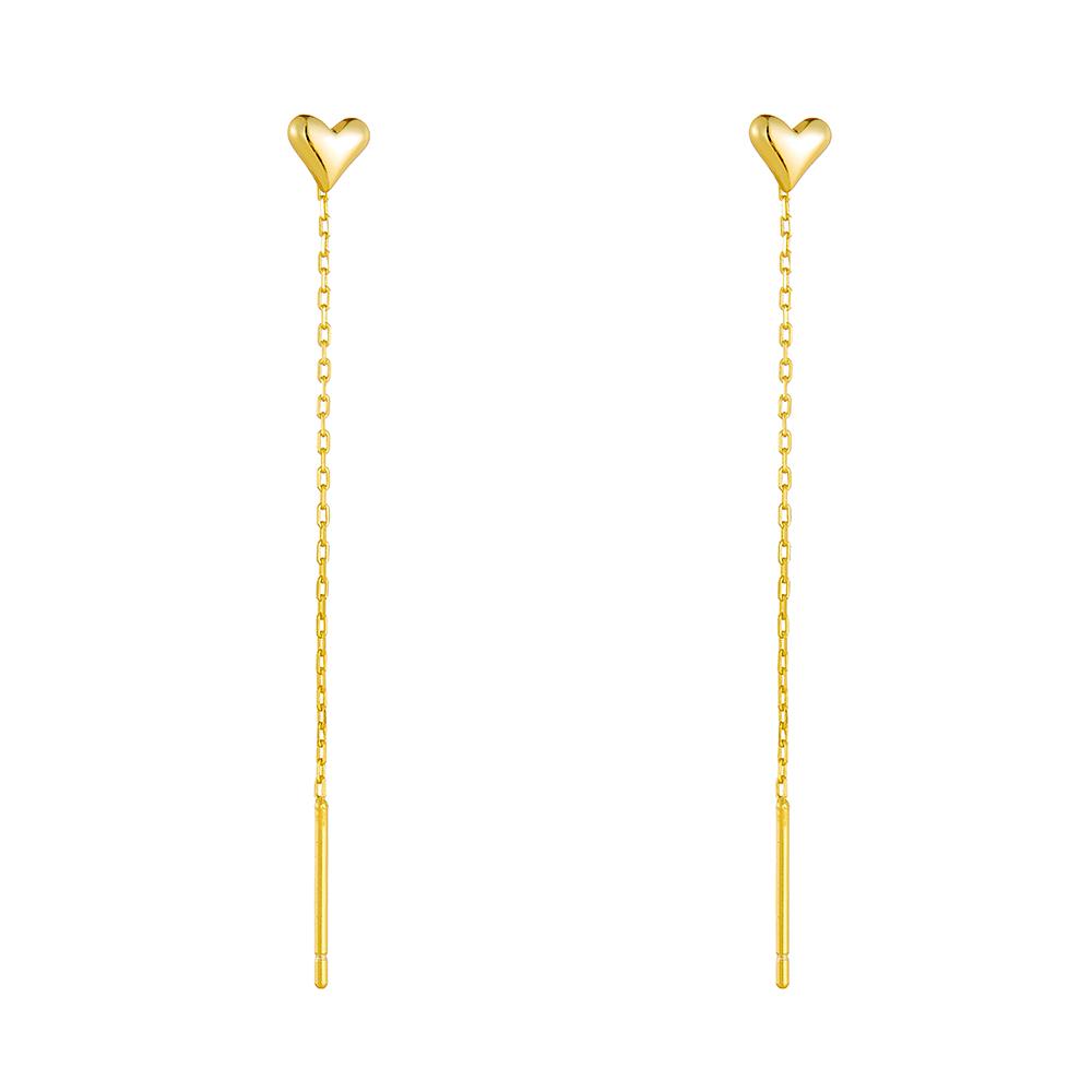 INS Fashion S925 Sterling Silver Gold Plated Long Heart Chain Threader Tassel Earrings Jewelry for Women
