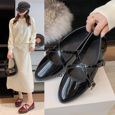 Korean Version of Square Head French Cross Buckle Mary Jane Single Shoes Women's New Low-heeled Soft-soled Light-mouth Small Leather Shoes