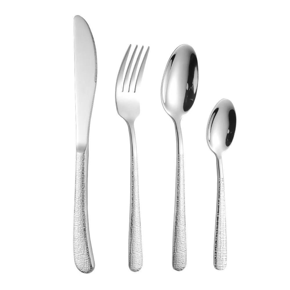 Elegant Hammered Stainless Steel Cutlery Set: Knife, Fork, Spoon for Western Dining
