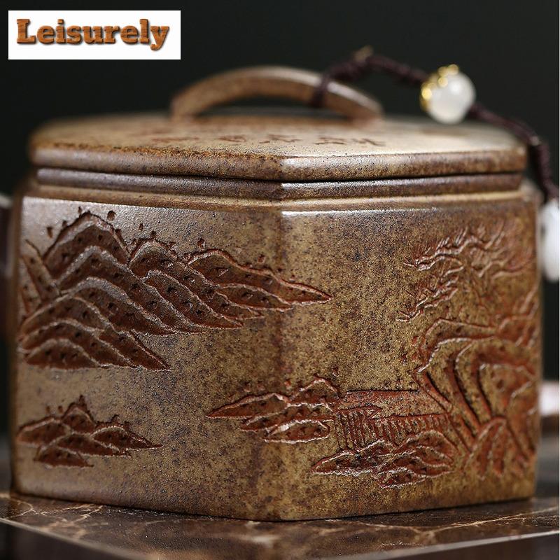 260ml Yixing Purple Clay Teapot Handmade Hexagonal Large Caliber Pot Raw Ore Agilawood Mud Kettle With Infuser Zisha Teaset Gift