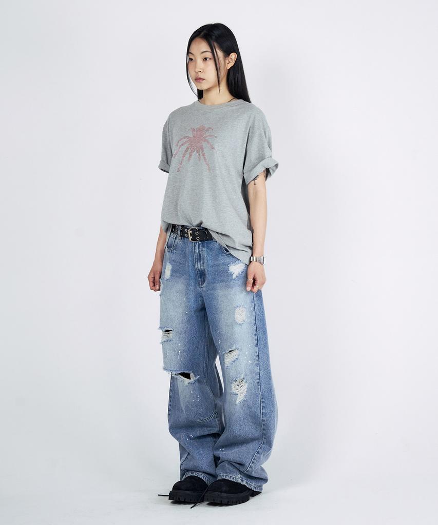 SLOWACID Ascii Spider Short Sleeve T-Shirt [Melange Grey]