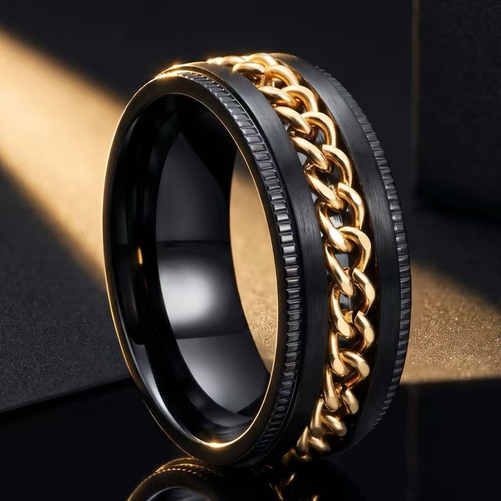 Boys Fashionable Stainless Steel Ring Does Not Fade Ins Wind Chain Rotation Rotation Decompression Titanium Steel Ring Element Ring