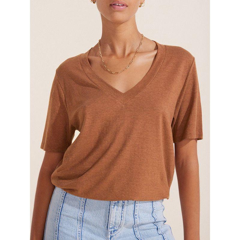 

Bamboo Joint Hemp Cotton Sense T-shirt Minimalist Summer Women s Fashion Style Large V-neck Tops Thin Inner Match Loose Easiest for Match Short Sleeve Curry color S