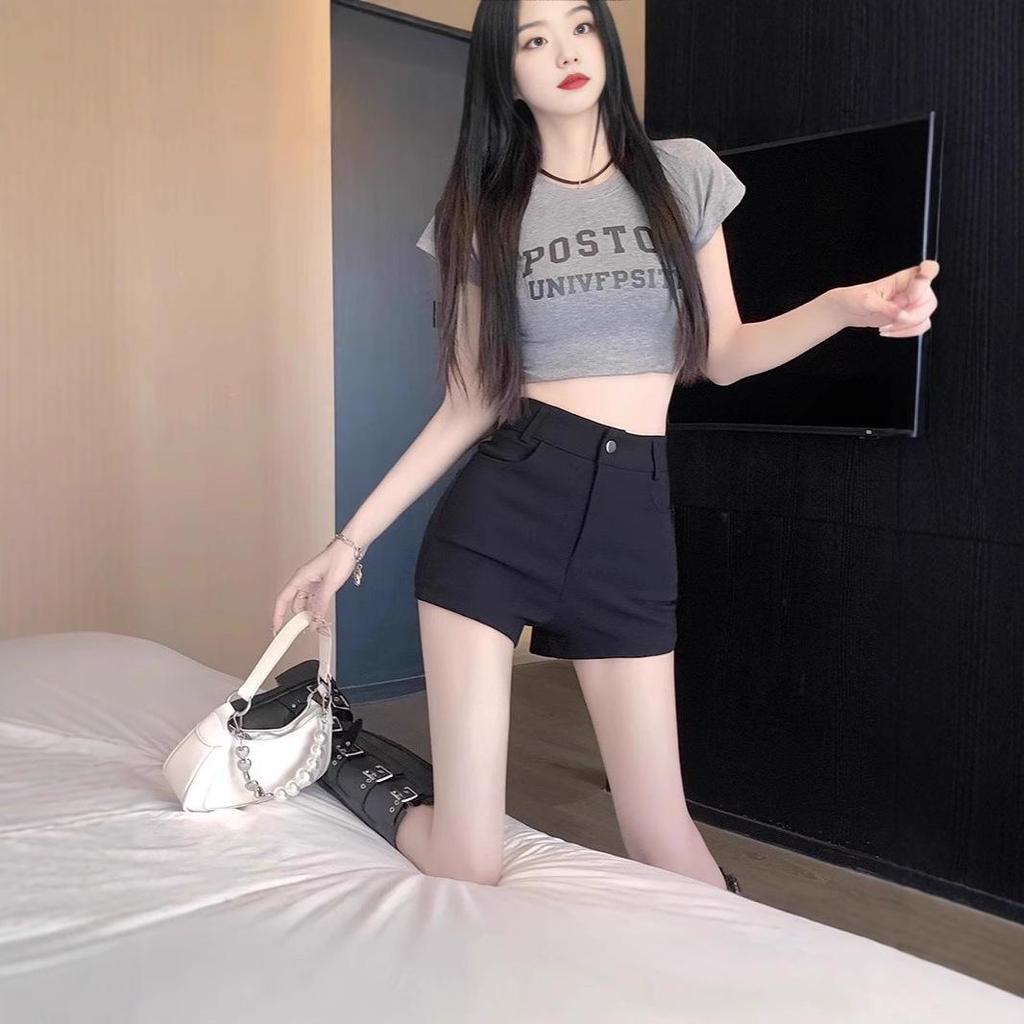 Women's 2025 Spicy Girl High-Waisted Black A-Line Shorts - Slimming & Cool Summer Hot Pants