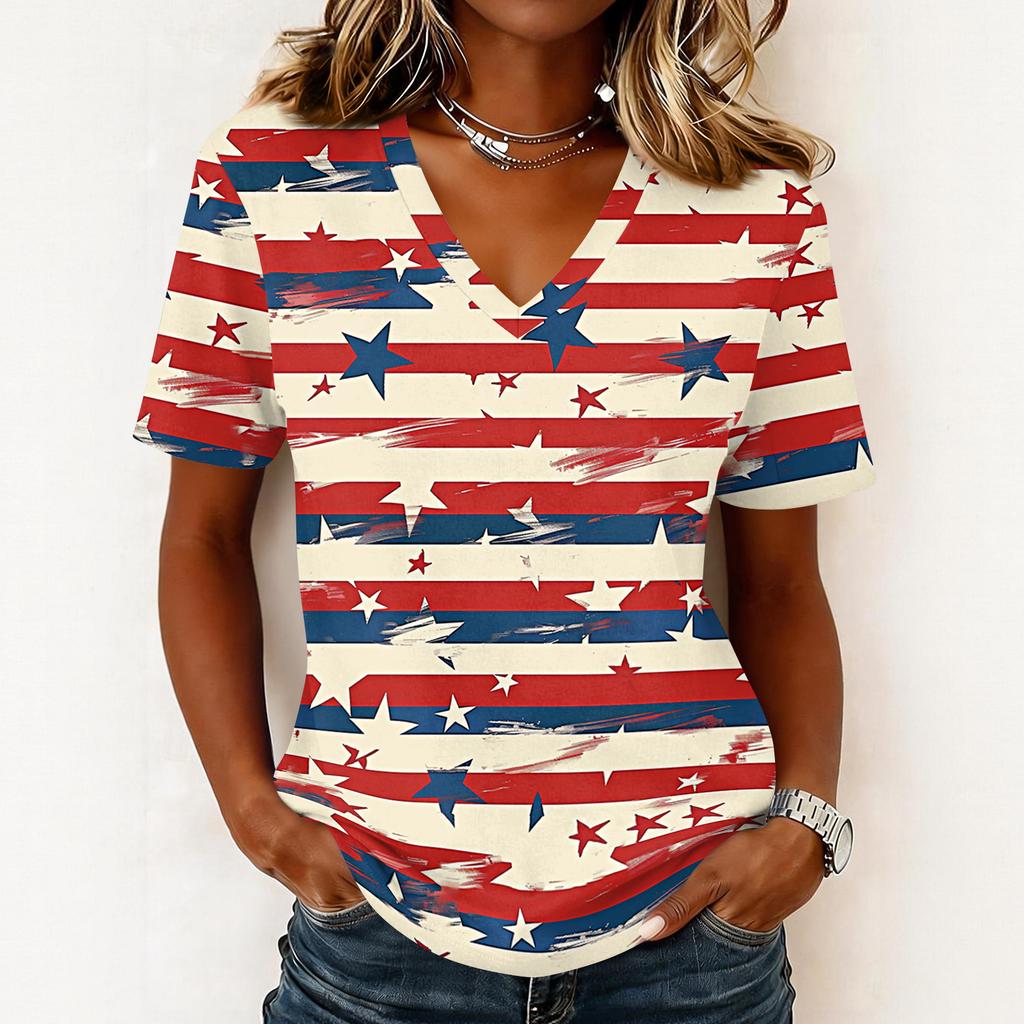 Shirts For Women Trendy V Neck T Shirts Casual Printed Blouse Tops For Women
