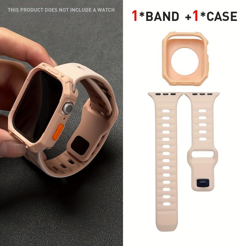 2pcs Adjustable Strap + Hollow Out TPU Shockproof Case For Apple Watch Ultra/SE/10-1 Soft Smartwatch Accessories