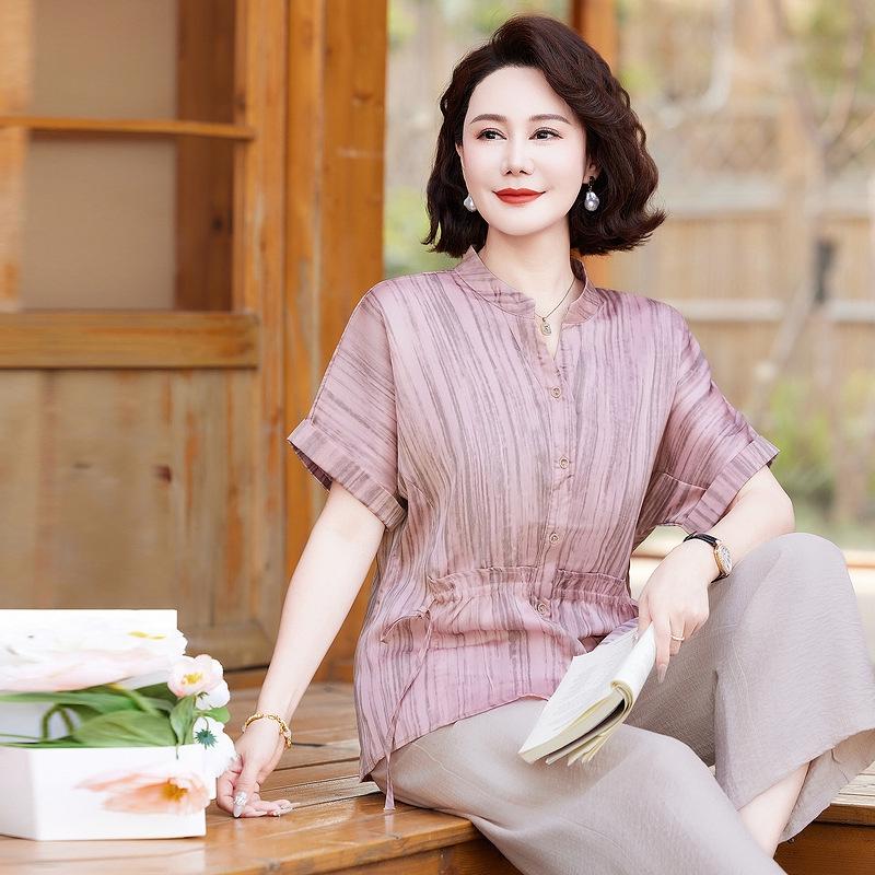 

Mom s Summer Style Chiffon Blouse – Elegant Plus Size, Age-Reducing Top for Middle-Aged & Elderly Women XL (suggested 80-95 kg)