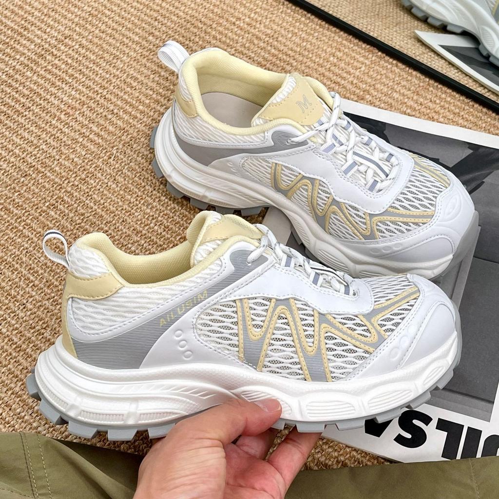 Thin Mesh Breathable Thick-soled Dad Shoes Women's New Thick-soled Lightweight Outdoor Running Casual Sports Shoes Tide