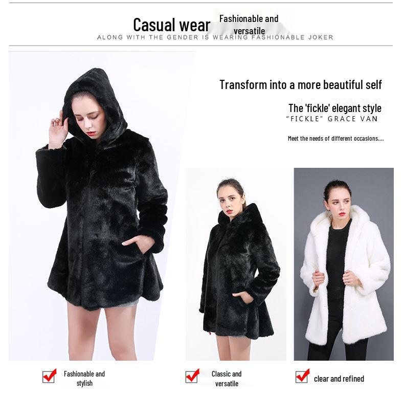Women's Faux Mink Fur and Leather Long Coat (2021)