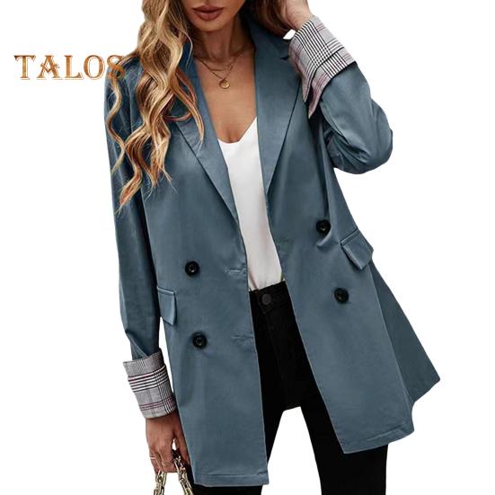 Dámský oblek Kabát Klopa Dlouhý rukáv Pruhované manžety Sako s klopovými kapsami Jednobarevné Volný střih Dvouřadé zapínání Business svrchní oděv