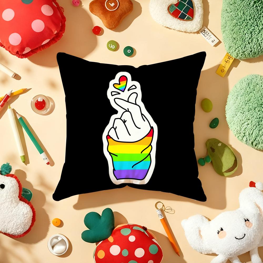 Pride Month Rainbow Cushion Cover Plush Fabric Soft Double-Sided Printed Sofa Warm Winter Home Child Gift Pillow Case