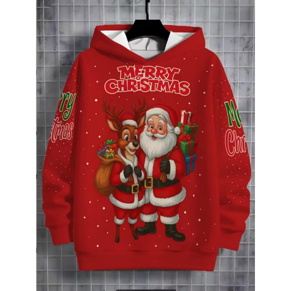 Child Sweatshirt Christmas Hoodie Cartoon Kawaii Santa Claus Print Sweatshirt for Girls Funny Holiday Party Clothes for Children