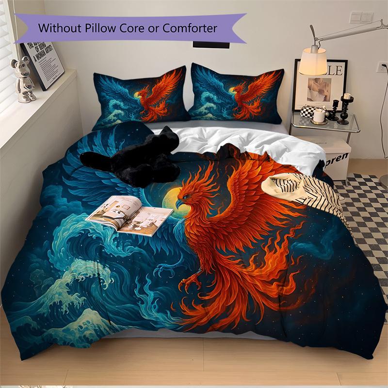 3pcs bedding set Phoenix YinYang Includes 1 Comforter + 2 Pillowcases, Without Pillow Inserts, Soft Comfortable, Lightweight Breathable, Pri