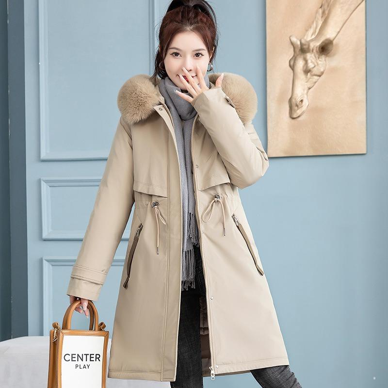 Live Face Long Pie To Overcome Women's Winter New Thickened Removable Liner Slim Down Cotton Clothes Tide