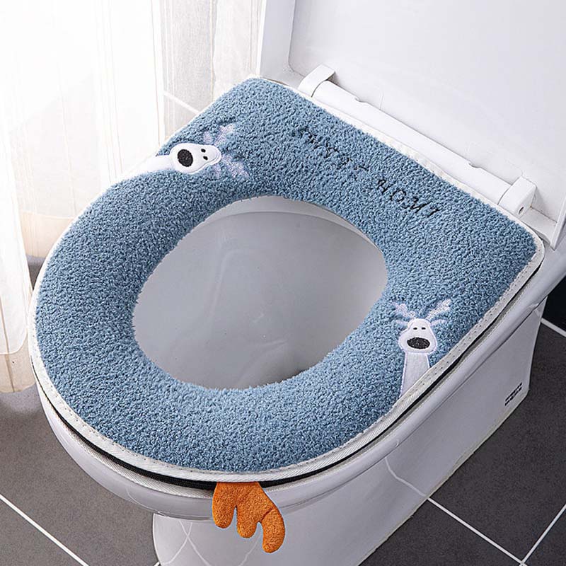 

Чехол на сиденье унитаза с застежкой-молнией, четыре цвета, универсальный коврик, зимняя мягкая утолщенная грелка, бытовая водонепроницаемая накладка на сиденье унитаза с героями мультфильмов синий
