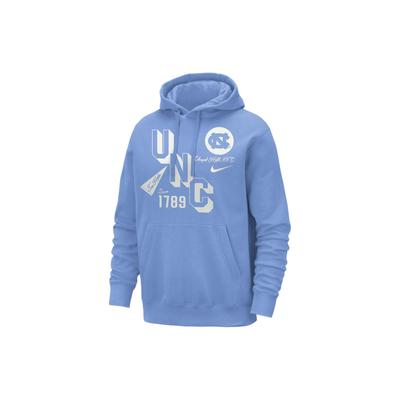 Nike UNC Club American Style Hoodie With Letter Print And Drawstring Men Hoodies Sky-Blue FN7839-448