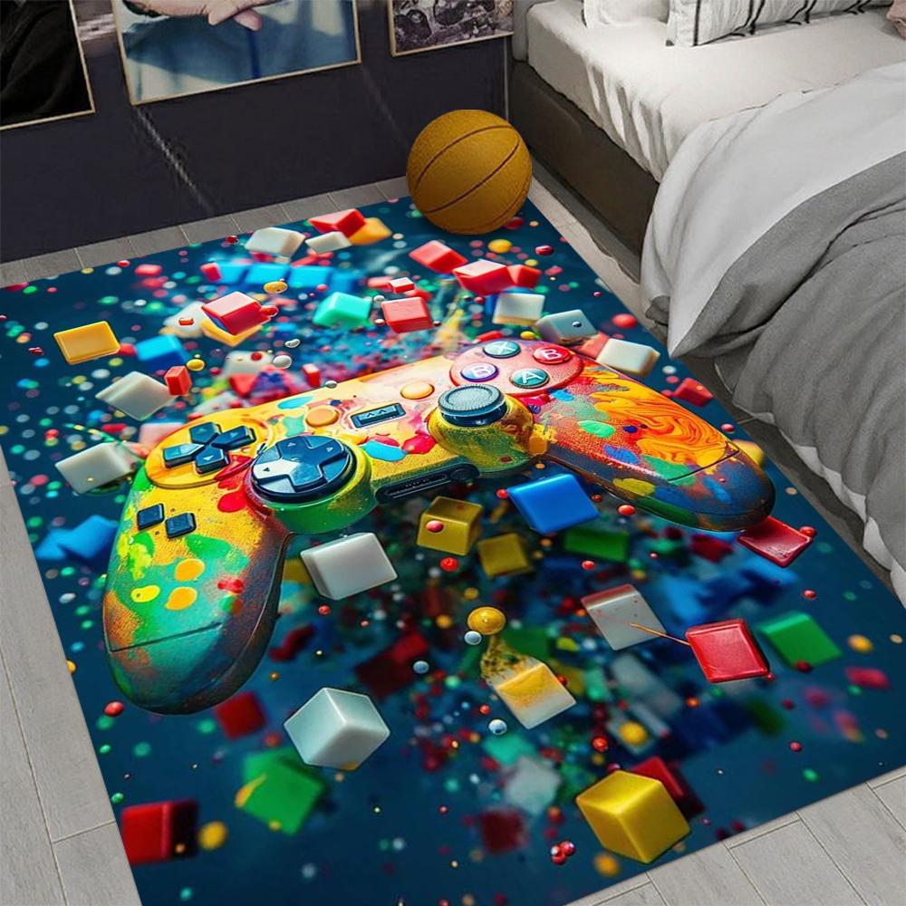 Gaming Rug for Boys Room Gamer Rug with Controller Design Carpet for Game Room Bedroom Decor Non-slip Machine Washab Mat