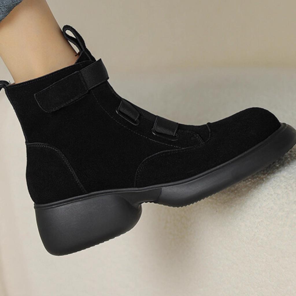25 Autumn and winter British style color matching thick heel Martin boots women's Velcro round head medium tube single boots thick sole thin shor