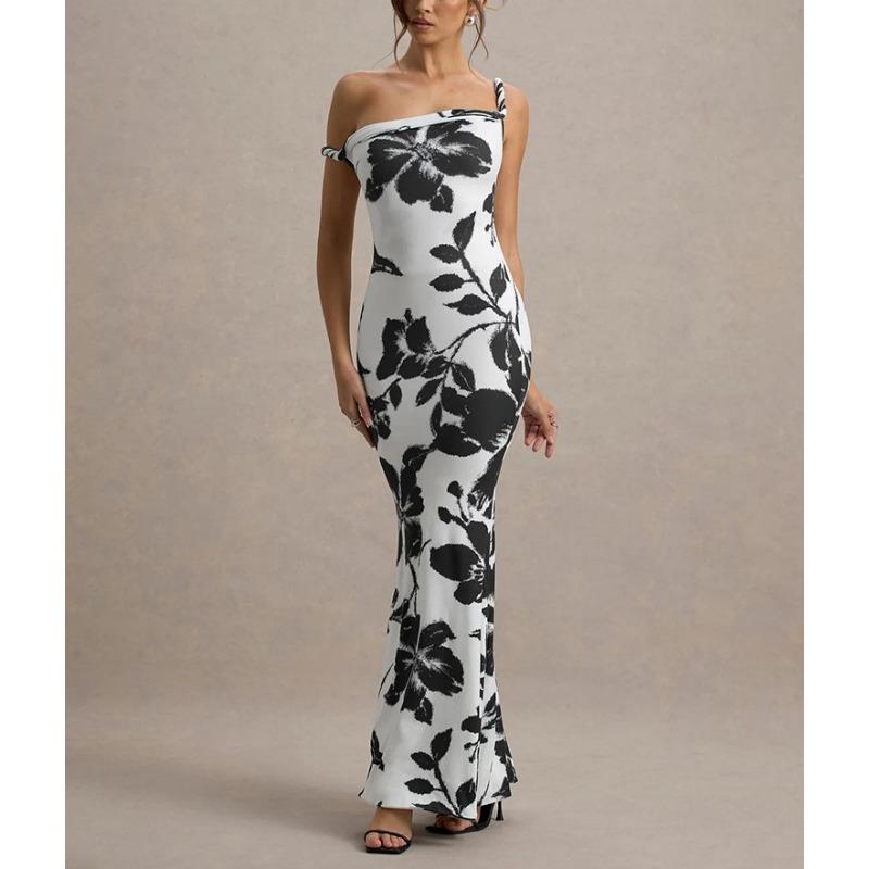 

2025 Лето Сексуальное платье-сарафан с леопардовым принтом и халтером Новая мода Элегантное облегающее платье без рукавов Длинные платья для вечеринок Женская одежда L белый