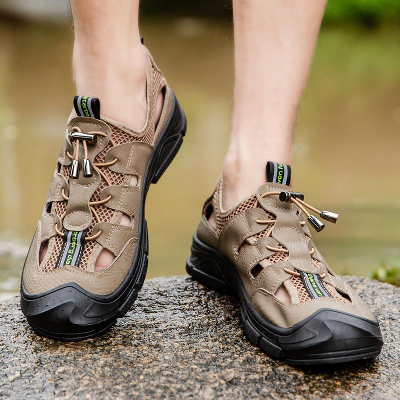 Mode Neue Herren Sandalen Sommer Atmungsaktive Mesh Sandalen Herren Outdoor Lässig Leichte Strand Sandalen Handgefertigte Herrenschuhe Wandern Rutschfest