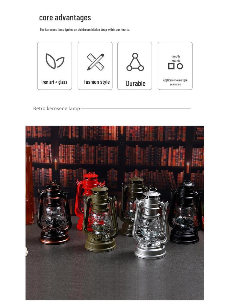 Retro Iron Oil Lamp for Camping, Lantern & Indoor Decor